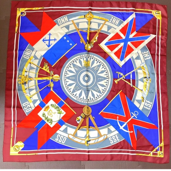HERMES Scarf Carre 90cm Multi- Sextants Vintage - Picture 16 of 16